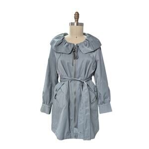 Vertigo Paris Fancy Pale Blue Green Trench Coat Fully Lined Sz S/M Silky